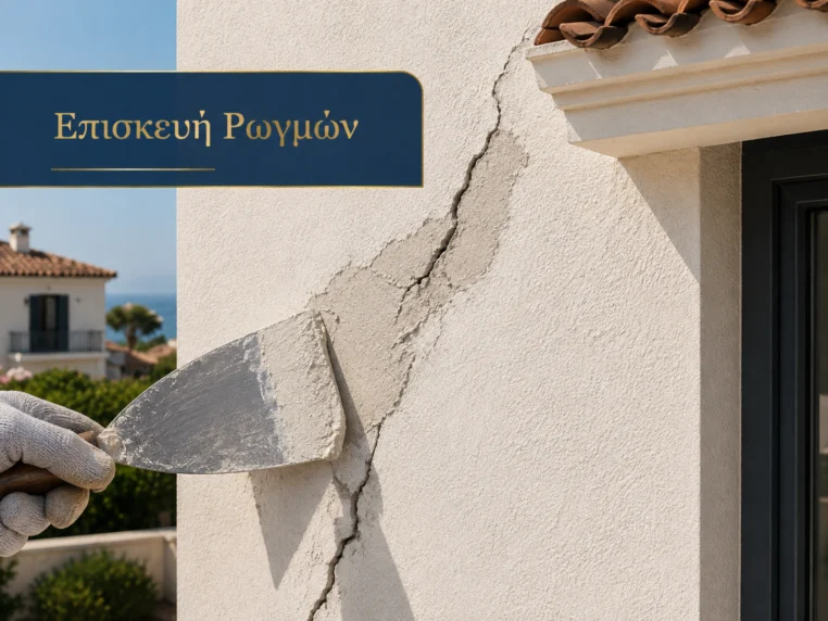 Επισκευή ρωγμής σε εξωτερικό τοίχο πριν το βάψιμο