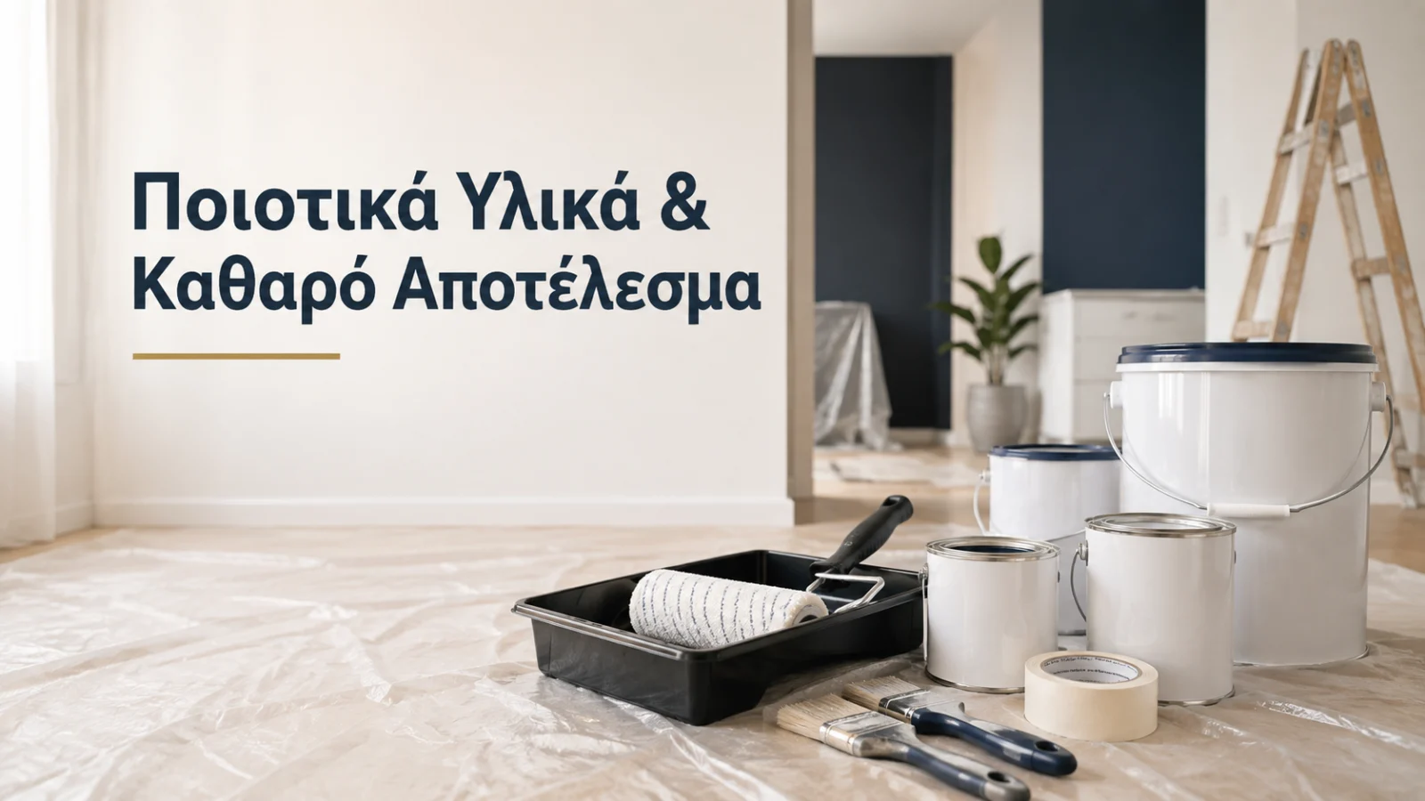 Εργαλεία και υλικά για εσωτερικό βάψιμο σπιτιού