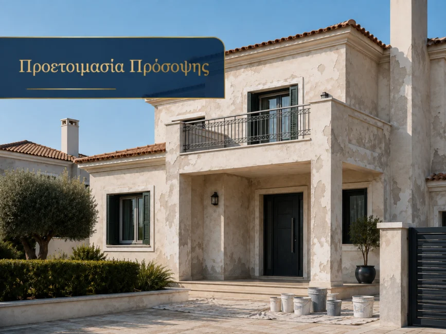 Προετοιμασία πρόσοψης κατοικίας πριν από εξωτερικό βάψιμο