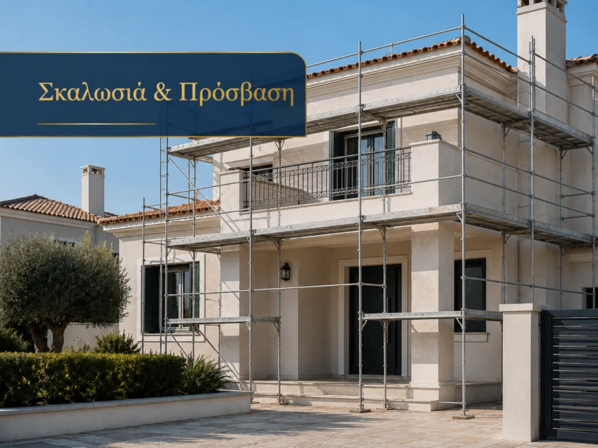 Σκαλωσιά για εξωτερικό βάψιμο διώροφης κατοικίας